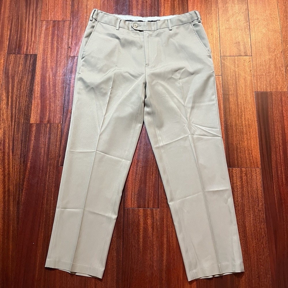 Jos. A. Bank Pants Mens 35x28 Tan Polyester Performance Traveler Tailored EUC